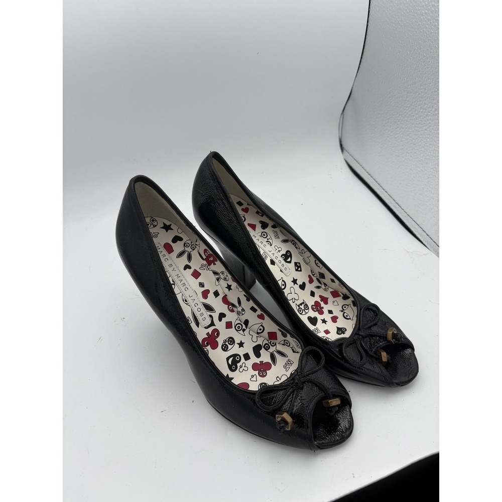 Marc By Marc Jacobs Shoes‎ Womens Size 8 Black Patent Peep Toe Bow Pumps